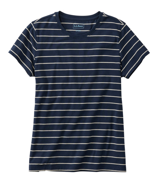 L.L.Bean Women's Soft Stretch Supima-Blend Tee, Crewneck Short-Sleeve Striped Classic Navy/Cream