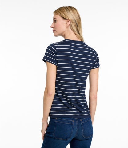 L.L.Bean Women's Soft Stretch Supima-Blend Tee, Crewneck Short-Sleeve Striped Classic Navy/Cream