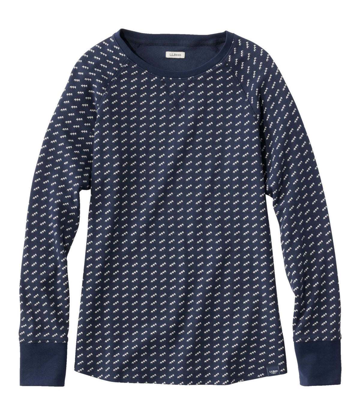 L.L.Bean Women's Unshrinkable Mini-Waffle Tee, Long-Sleeve Crewneck Stripe Classic Navy Birdseye