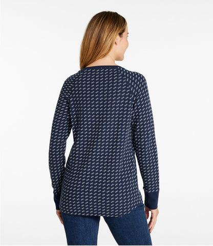 L.L.Bean Women's Unshrinkable Mini-Waffle Tee, Long-Sleeve Crewneck Stripe Classic Navy Birdseye