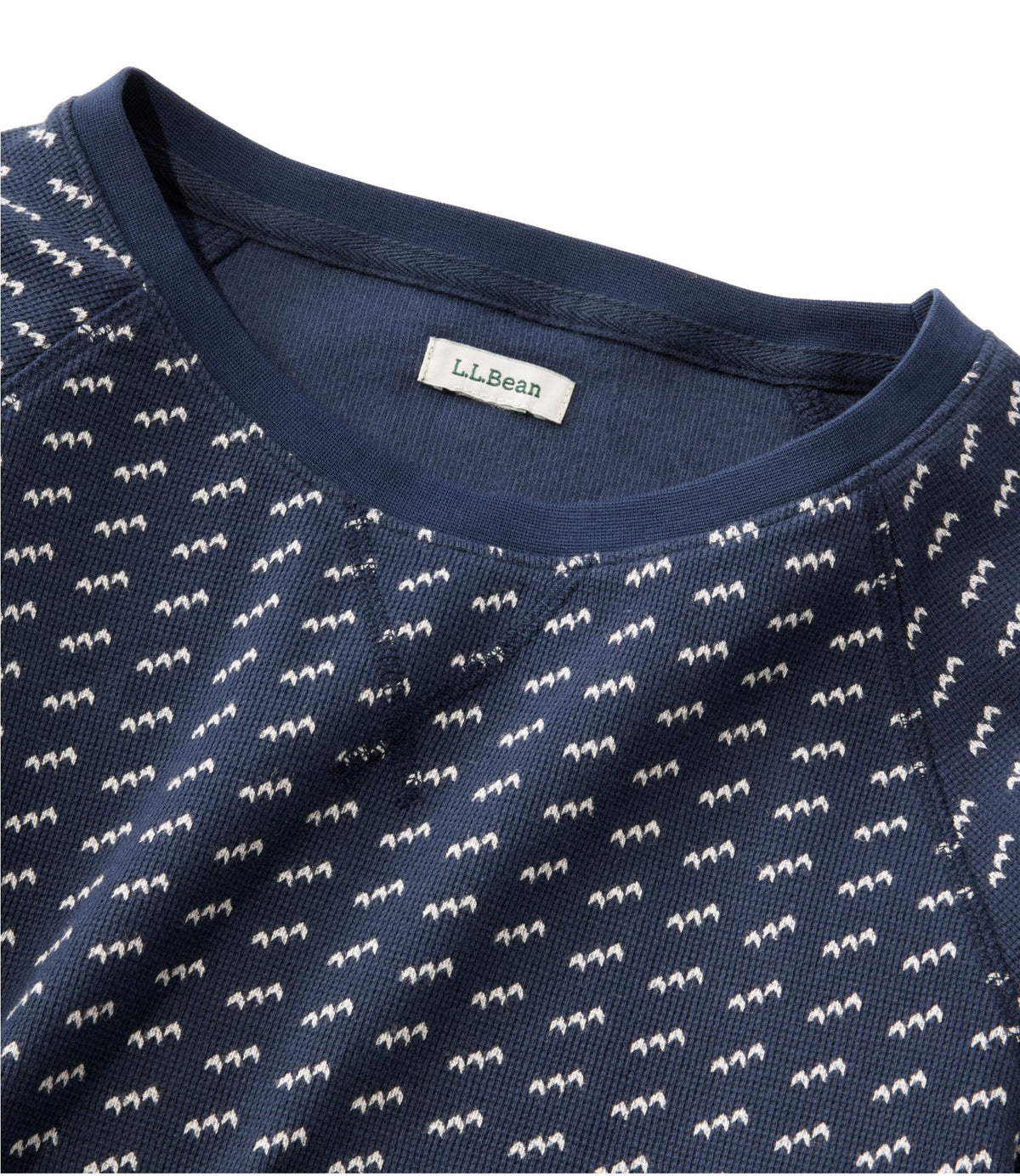 L.L.Bean Women's Unshrinkable Mini-Waffle Tee, Long-Sleeve Crewneck Stripe Classic Navy Birdseye