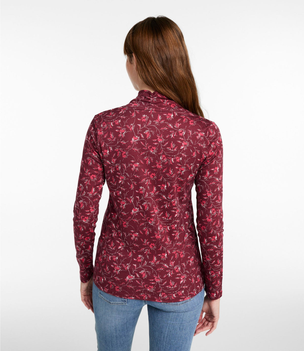 L.L.Bean Women's Pima Cotton Tee, Shawl Long-Sleeve Print Neptune Blue Dot Floral