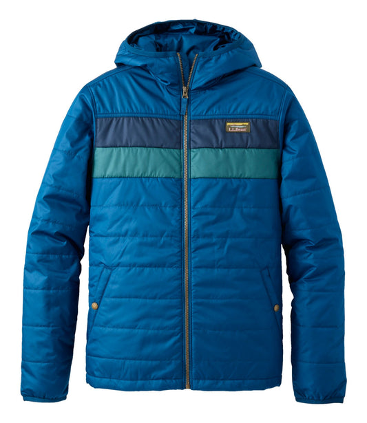 L.L.Bean Men's Mountain Classic Puffer Hooded Jacket, Colorblock Dark Marine Blue/Nautical Navy