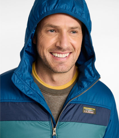 L.L.Bean Men's Mountain Classic Puffer Hooded Jacket, Colorblock Dark Marine Blue/Nautical Navy