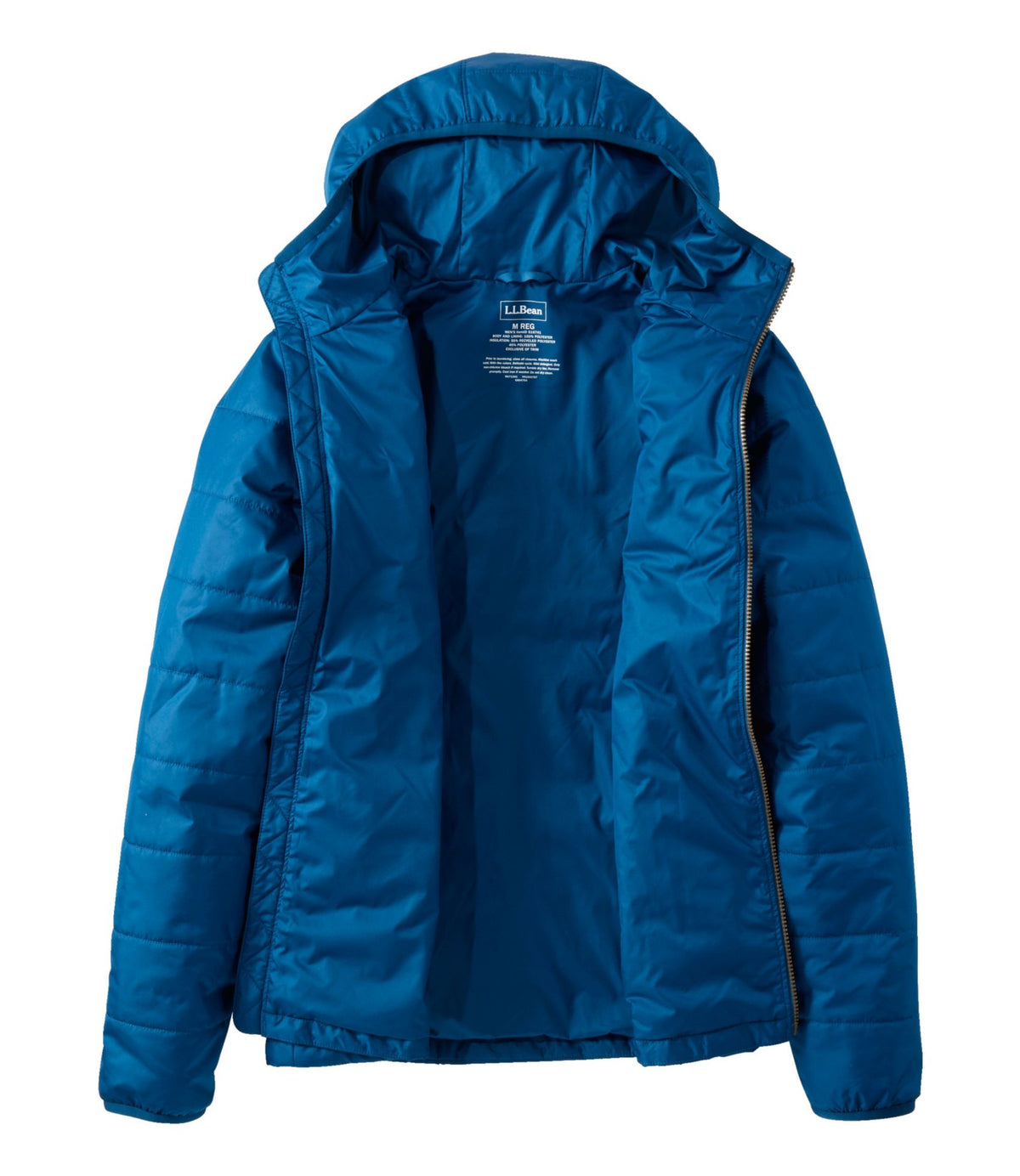 L.L.Bean Men's Mountain Classic Puffer Hooded Jacket, Colorblock Dark Marine Blue/Nautical Navy