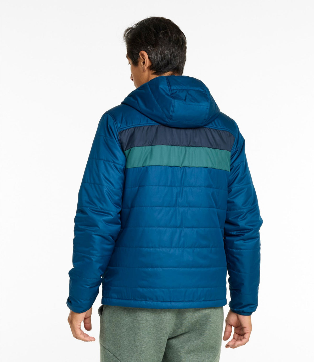 L.L.Bean Men's Mountain Classic Puffer Hooded Jacket, Colorblock Dark Marine Blue/Nautical Navy