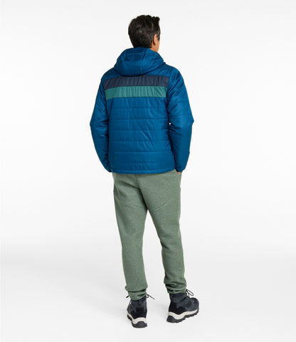 L.L.Bean Men's Mountain Classic Puffer Hooded Jacket, Colorblock Dark Marine Blue/Nautical Navy