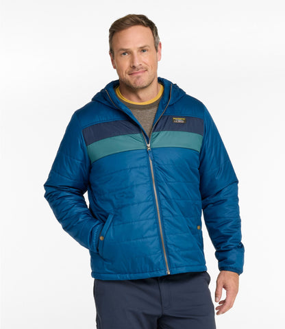L.L.Bean Men's Mountain Classic Puffer Hooded Jacket, Colorblock Dark Marine Blue/Nautical Navy