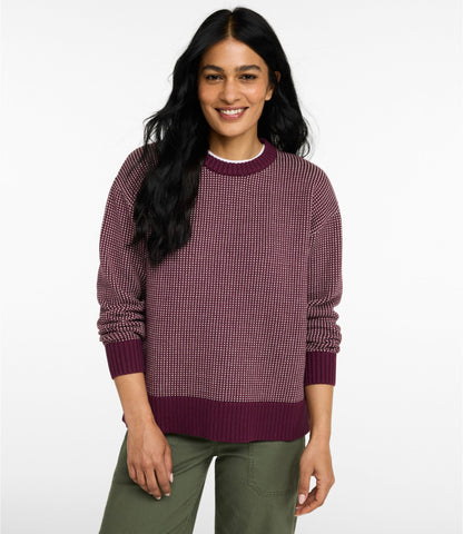 L.L.Bean Women's The Original Double L® Sweater, Crewneck Bird's-Eye Deepest Green/Surf Blue Birdseye