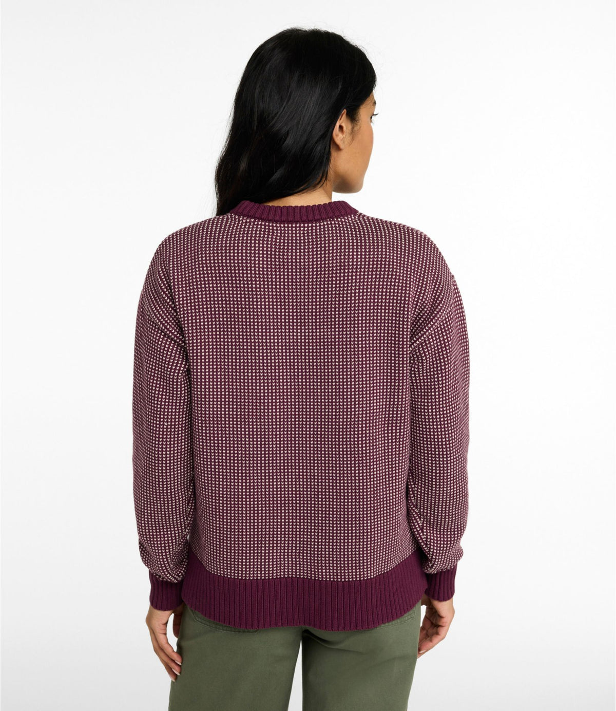 L.L.Bean Women's The Original Double L® Sweater, Crewneck Bird's-Eye Deepest Green/Surf Blue Birdseye