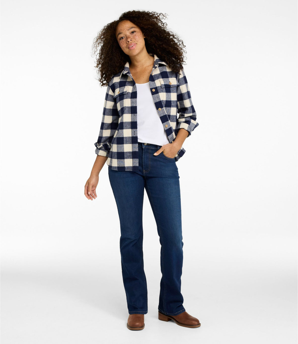 L.L.Bean Women's L.L.Bean Go-Anywhere Jeans, Mid-Rise Bootcut Deep Mariner Wash