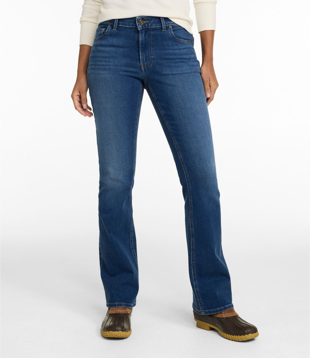 L.L.Bean Women's L.L.Bean Go-Anywhere Jeans, Mid-Rise Bootcut Deep Mariner Wash
