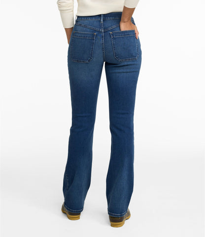 L.L.Bean Women's L.L.Bean Go-Anywhere Jeans, Mid-Rise Bootcut Deep Mariner Wash