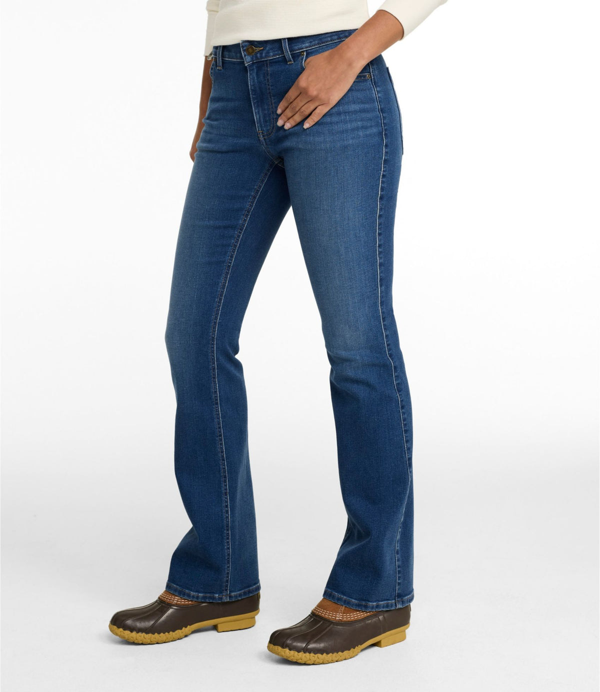 L.L.Bean Women's L.L.Bean Go-Anywhere Jeans, Mid-Rise Bootcut Deep Mariner Wash