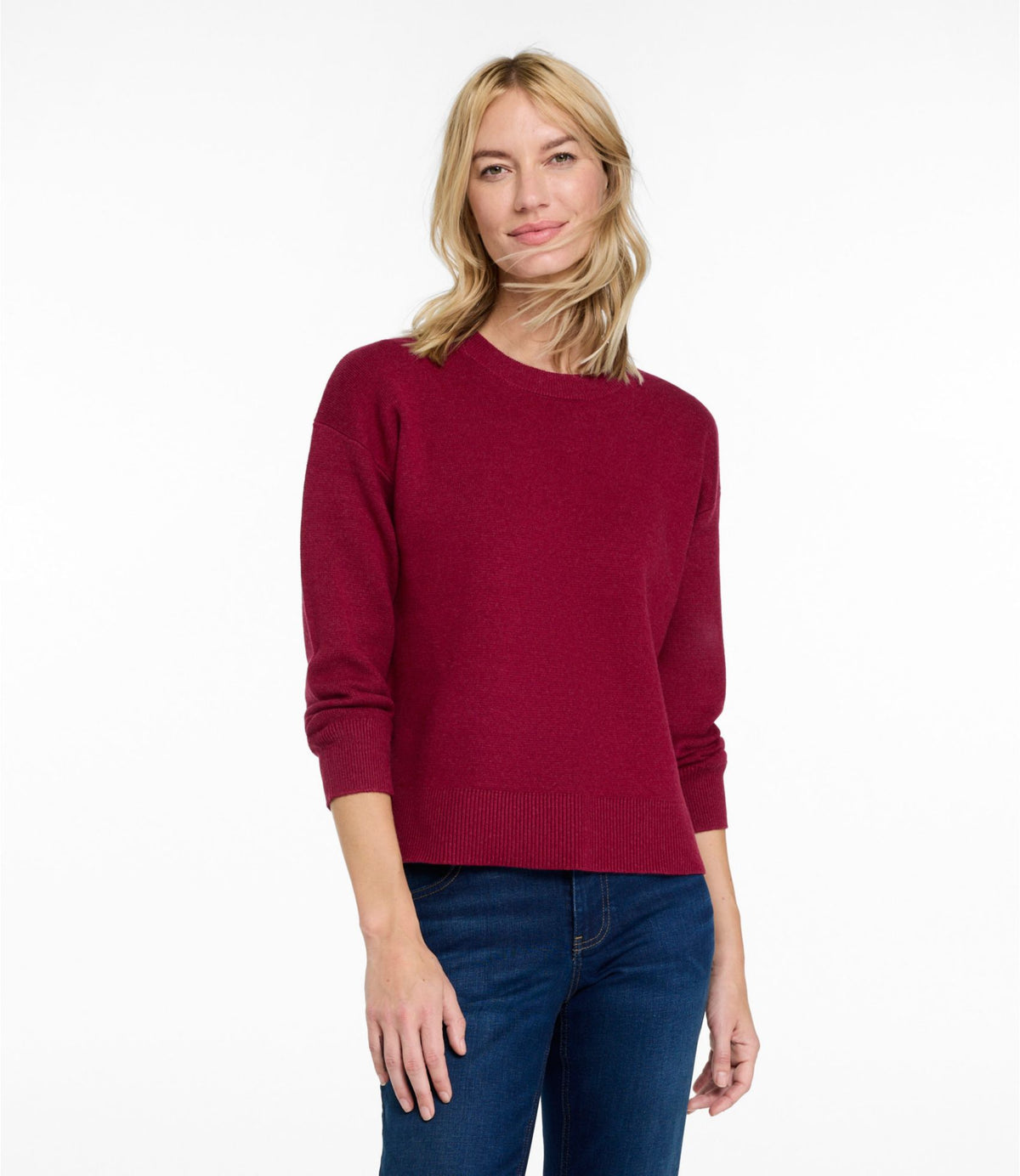 L.L.Bean Women's Wicked Soft Cotton/Cashmere Crewneck Sweater Bordeaux Heather
