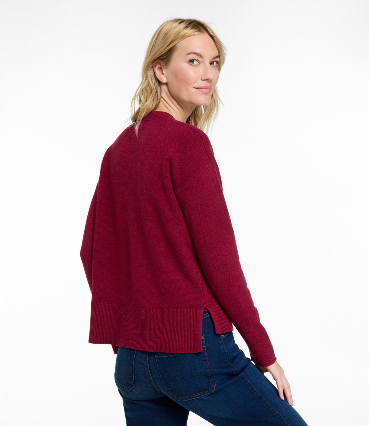 L.L.Bean Women's Wicked Soft Cotton/Cashmere Crewneck Sweater Bordeaux Heather
