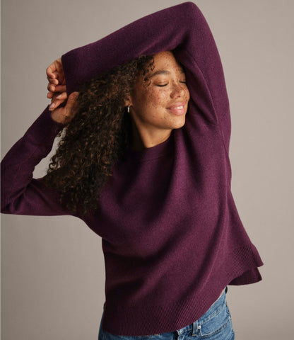 L.L.Bean Women's Wicked Soft Cotton/Cashmere Crewneck Sweater Bordeaux Heather