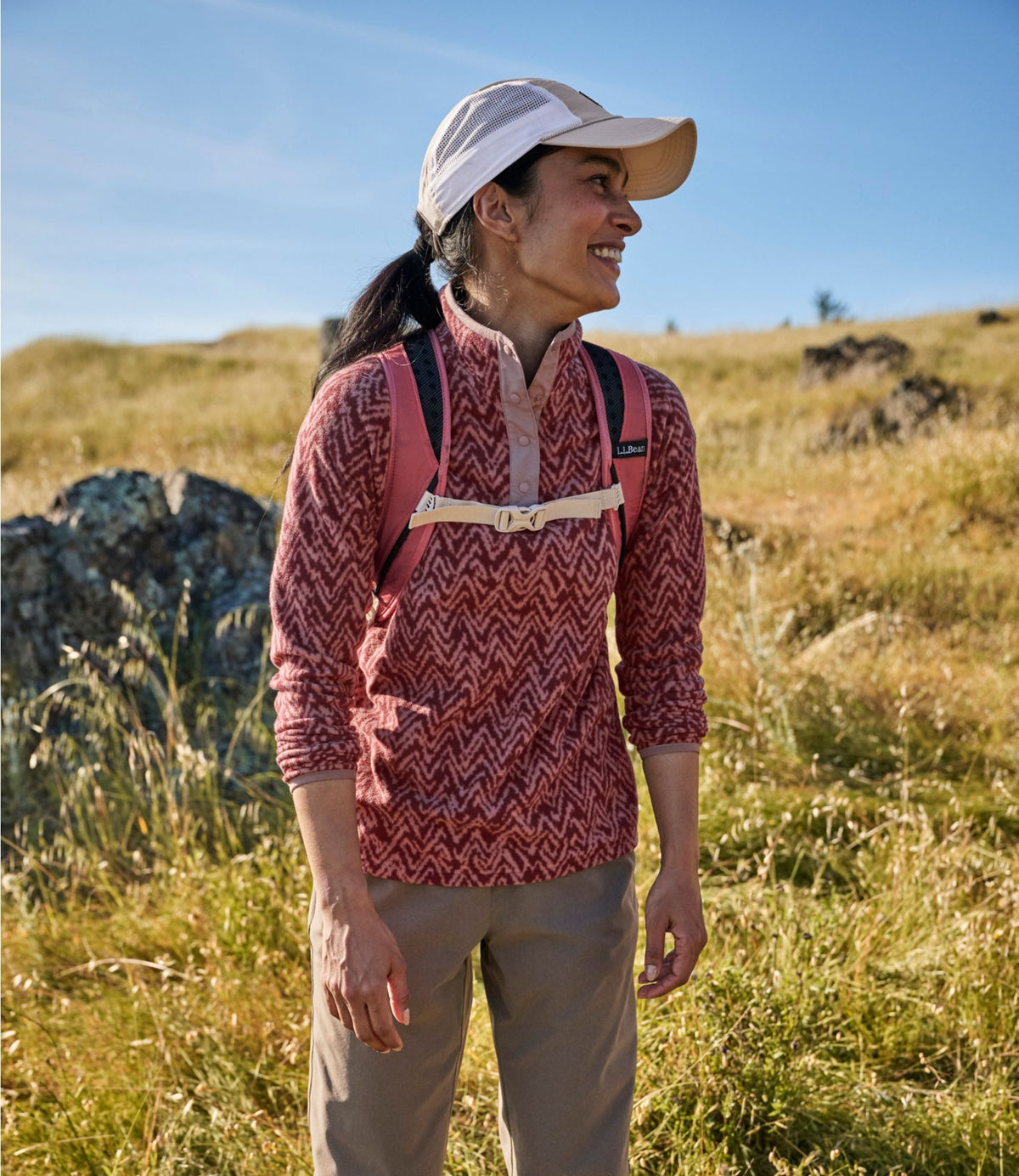 L.L.Bean Women's All Season Access Fleece Pullover, Print Fig Crest