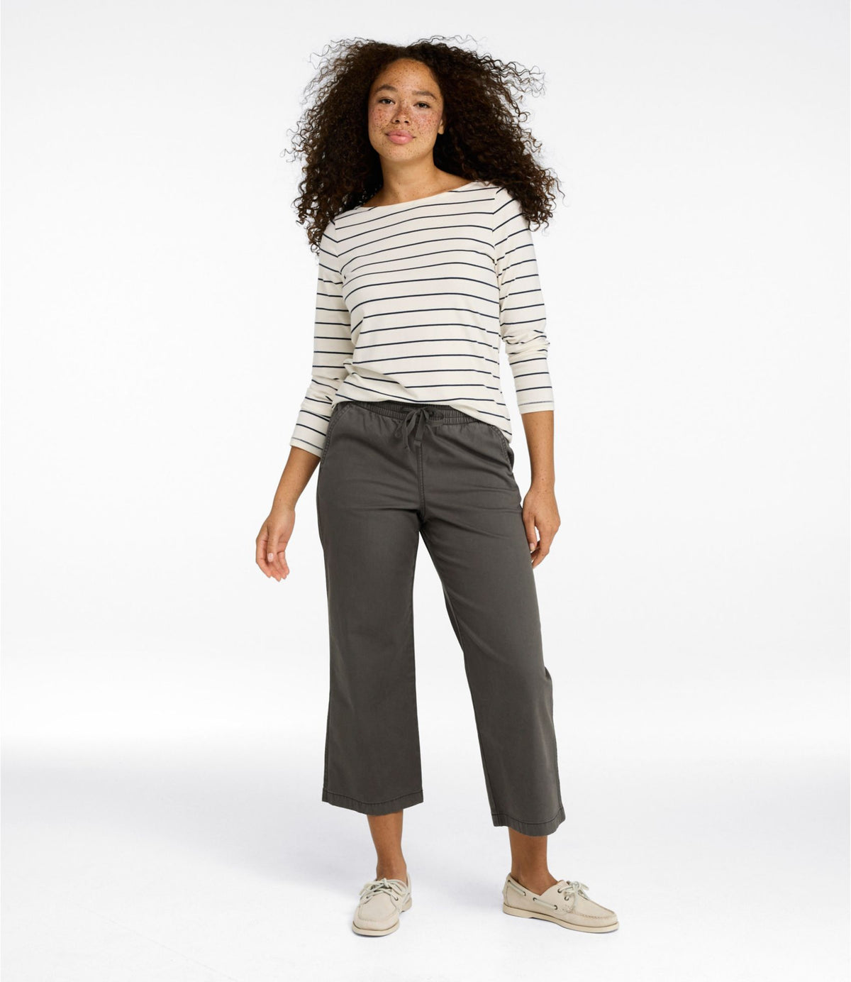 L.L.Bean Women's Lakewashed Pull-on Chinos, Mid-Rise Wide-Leg Crop