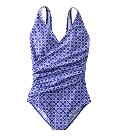 L.L.Bean Women's Shaping Swimwear, Tanksuit Print Cobalt Mosaic Tile