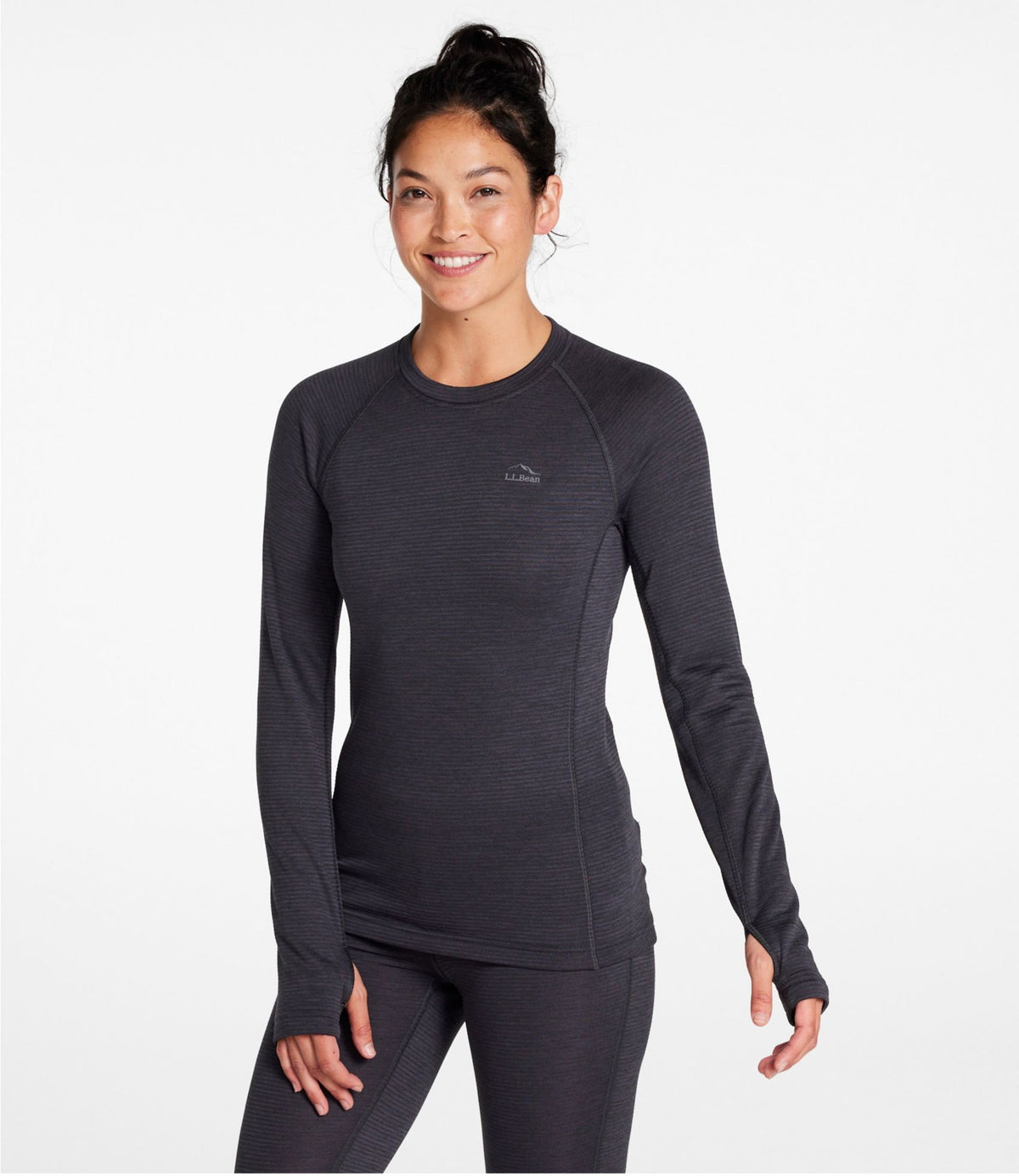 L.L.Bean Women's L.L.Bean Midweight Base Layer Crew Top Carbon Navy