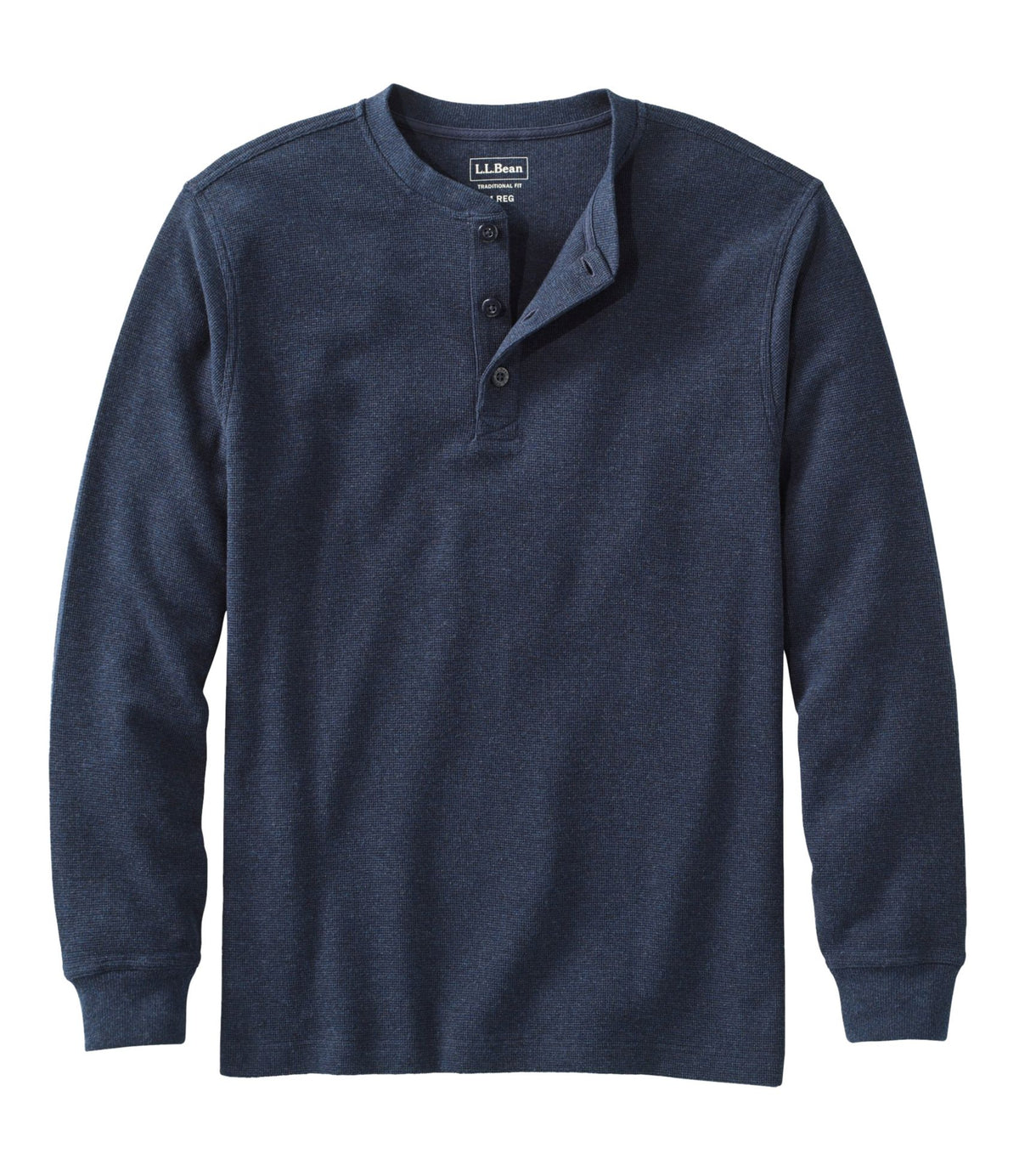 L.L.Bean Men's Unshrinkable Mini-Waffle Henley, Long-Sleeve Traditional Fit Classic Navy Heather