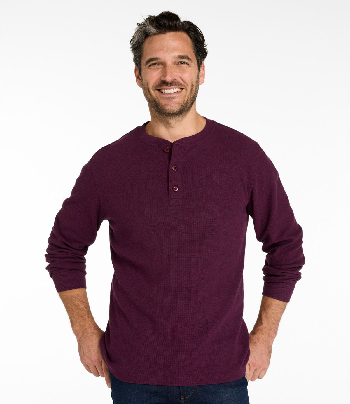 L.L.Bean Men's Unshrinkable Mini-Waffle Henley, Long-Sleeve Traditional Fit Classic Navy Heather
