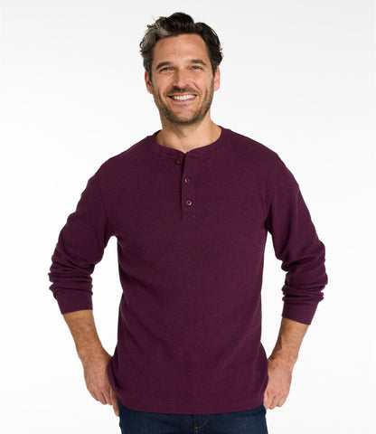 L.L.Bean Men's Unshrinkable Mini-Waffle Henley, Long-Sleeve Traditional Fit Classic Navy Heather