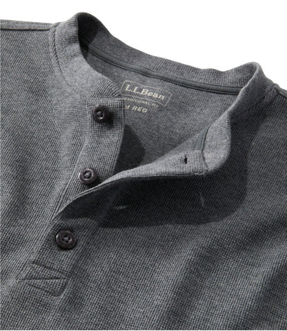 L.L.Bean Men's Unshrinkable Mini-Waffle Henley, Long-Sleeve Traditional Fit Classic Navy Heather