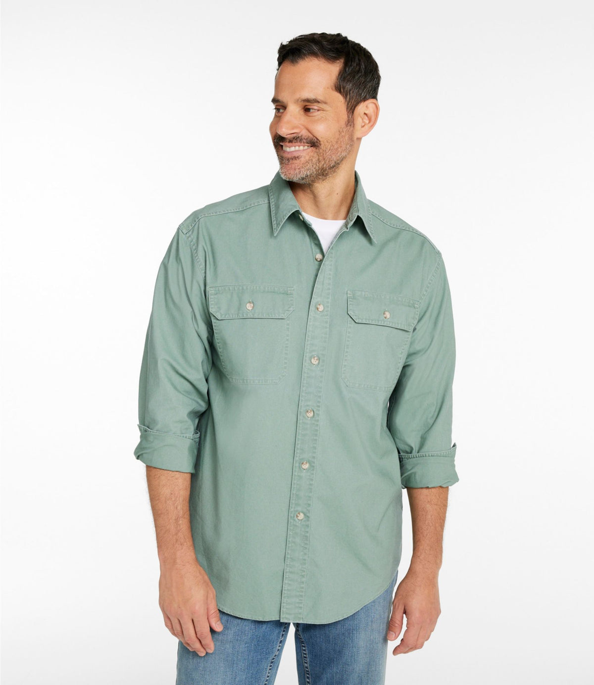 L.L.Bean Men's Sunwashed Canvas Shirt, Traditional Fit Bay Leaf