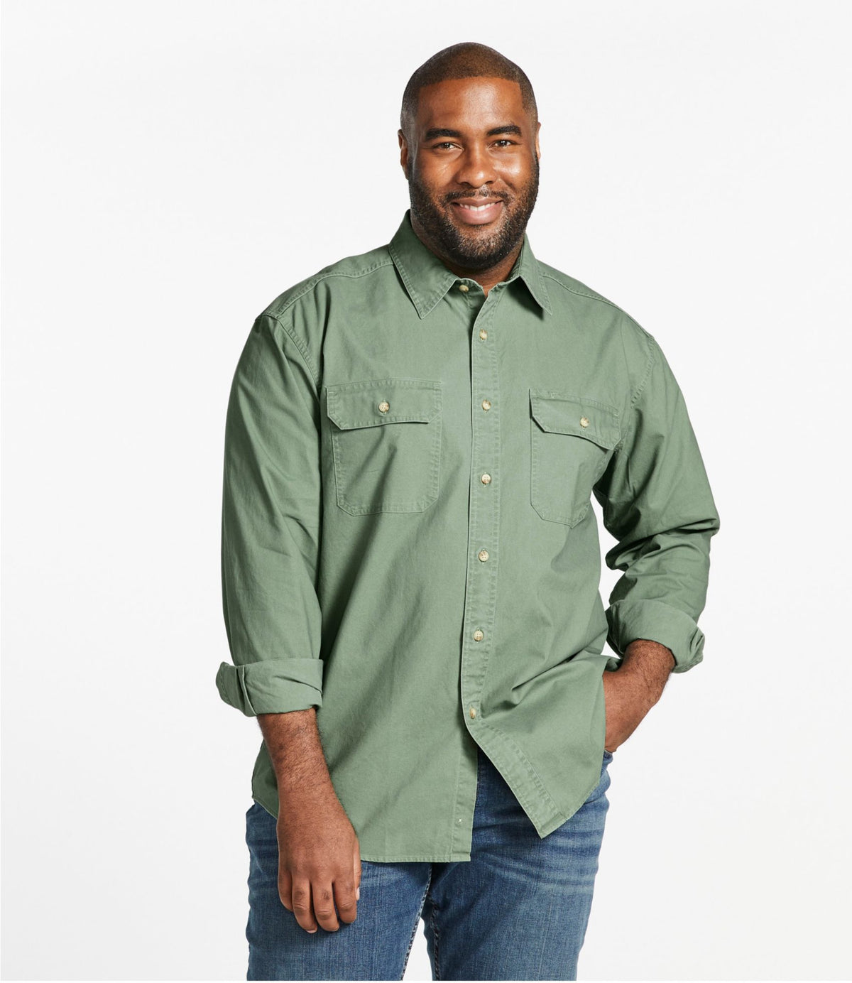 L.L.Bean Men's Sunwashed Canvas Shirt, Traditional Fit Bay Leaf