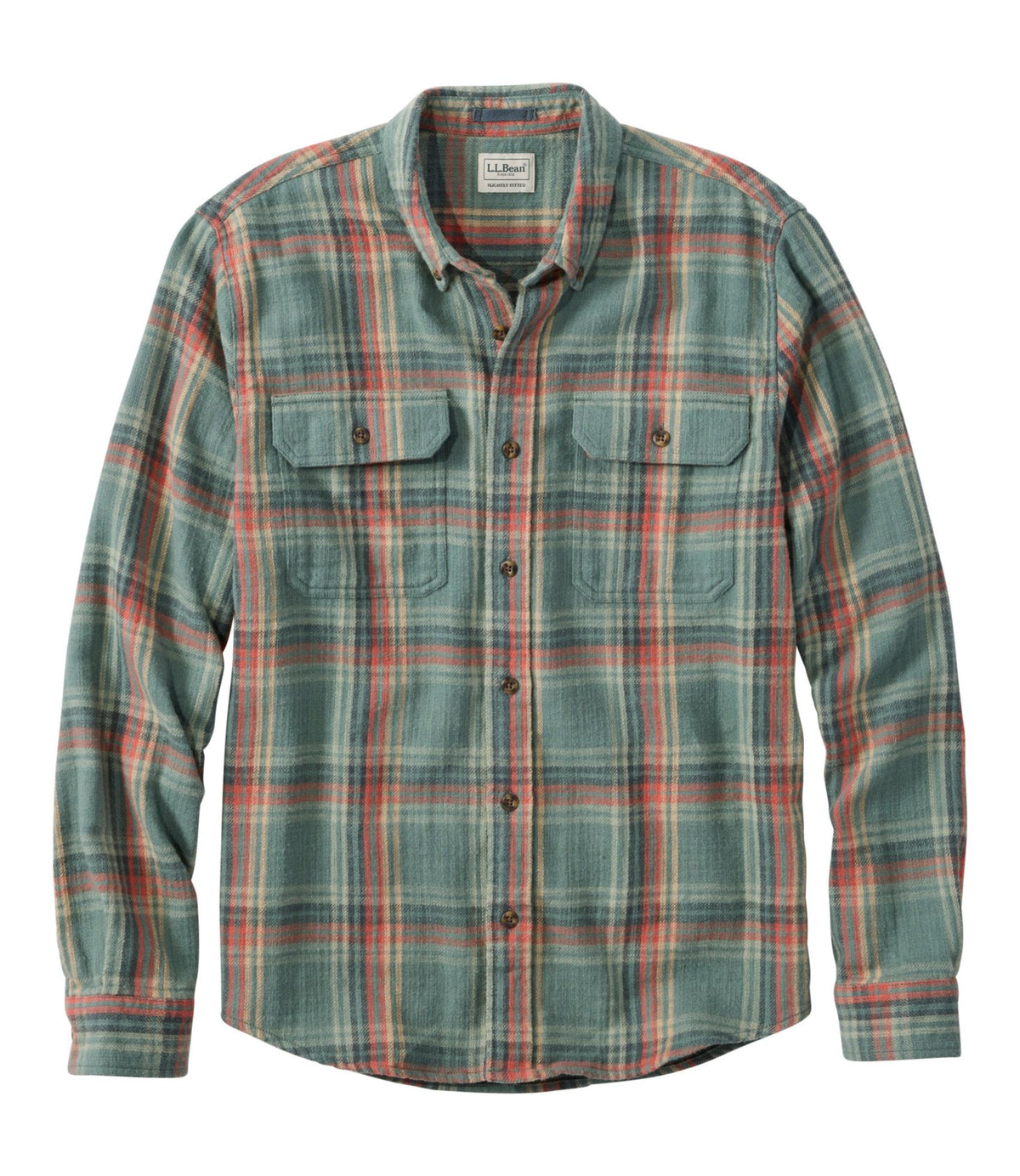 L.L.Bean Men's 1912 Field Flannel Shirt, Slightly Fitted Untucked Fit, Plaid Deep Sea Green