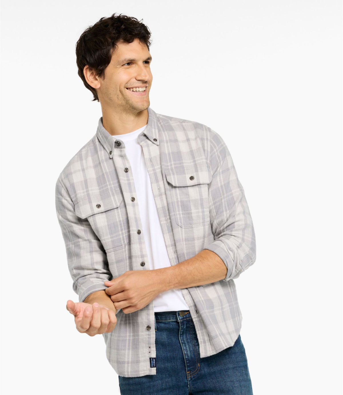 L.L.Bean Men's 1912 Field Flannel Shirt, Slightly Fitted Untucked Fit, Plaid Deep Sea Green