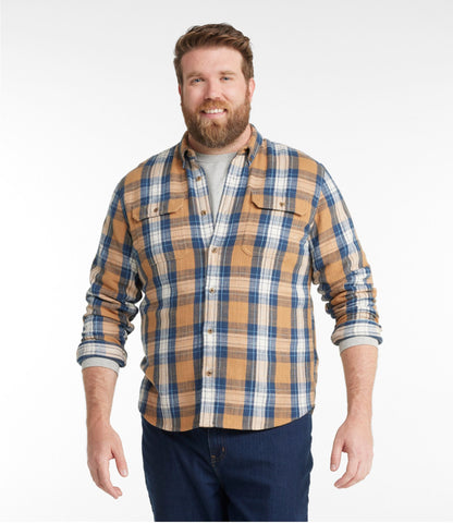 L.L.Bean Men's 1912 Field Flannel Shirt, Slightly Fitted Untucked Fit, Plaid Deep Sea Green