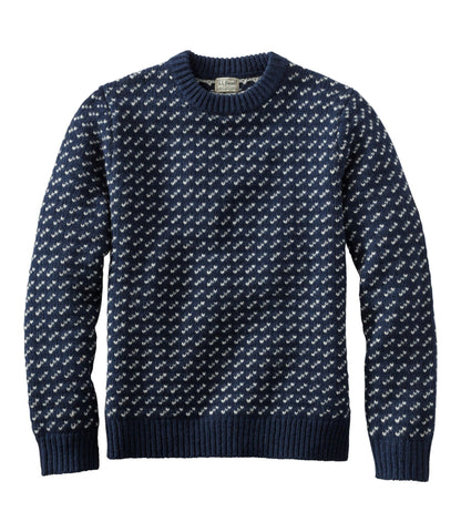 L.L.Bean Men's Bean's Classic Ragg Wool Sweater, Crewneck, Bird's-Eye Classic Navy/Light Gray Heather