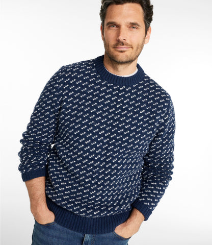 L.L.Bean Men's Bean's Classic Ragg Wool Sweater, Crewneck, Bird's-Eye Classic Navy/Light Gray Heather