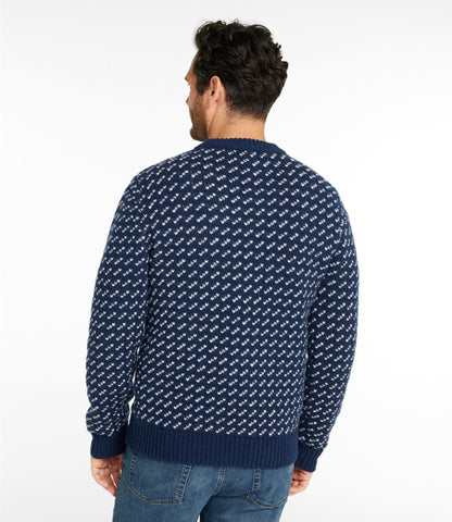 L.L.Bean Men's Bean's Classic Ragg Wool Sweater, Crewneck, Bird's-Eye Classic Navy/Light Gray Heather
