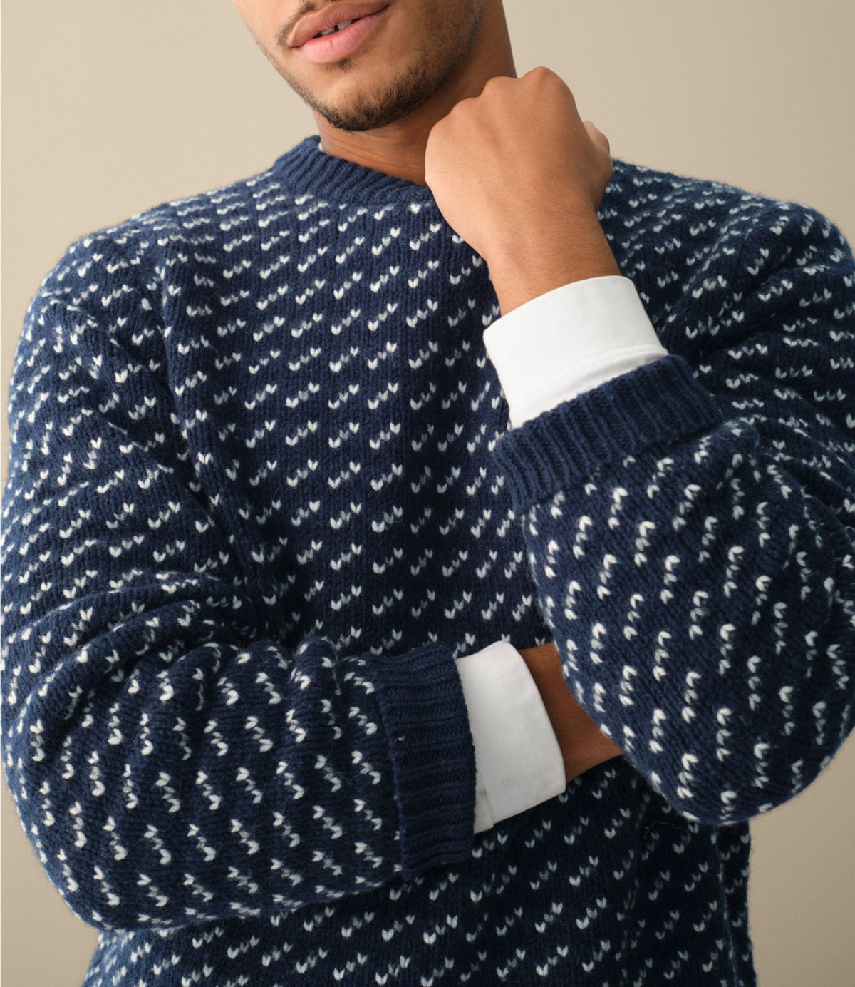 L.L.Bean Men's Bean's Classic Ragg Wool Sweater, Crewneck, Bird's-Eye Classic Navy/Light Gray Heather