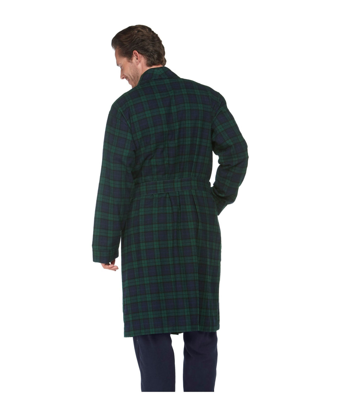 L.L.Bean Men's Scotch Plaid Flannel Robe Grey Stewart