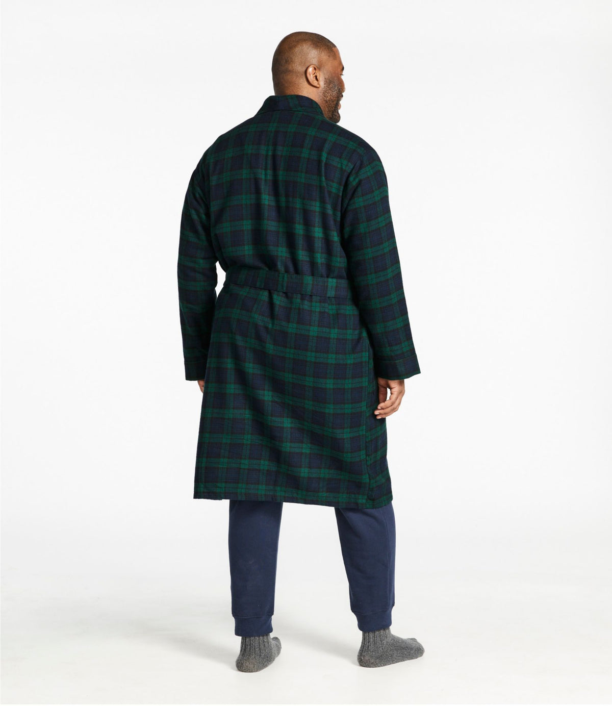 L.L.Bean Men's Scotch Plaid Flannel Robe Grey Stewart