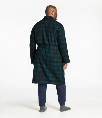 L.L.Bean Men's Scotch Plaid Flannel Robe Grey Stewart