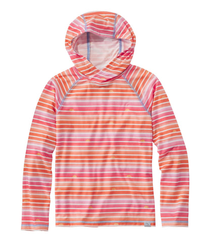 L.L.Bean Kids' Everyday SunSmart® Hooded Tee, Long-Sleeve Stripe Hot Coral