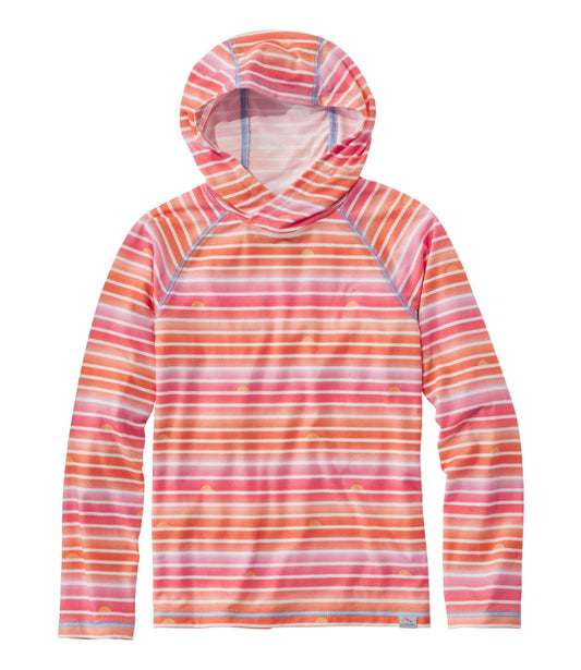 L.L.Bean Kids' Everyday SunSmart® Hooded Tee, Long-Sleeve Stripe Hot Coral