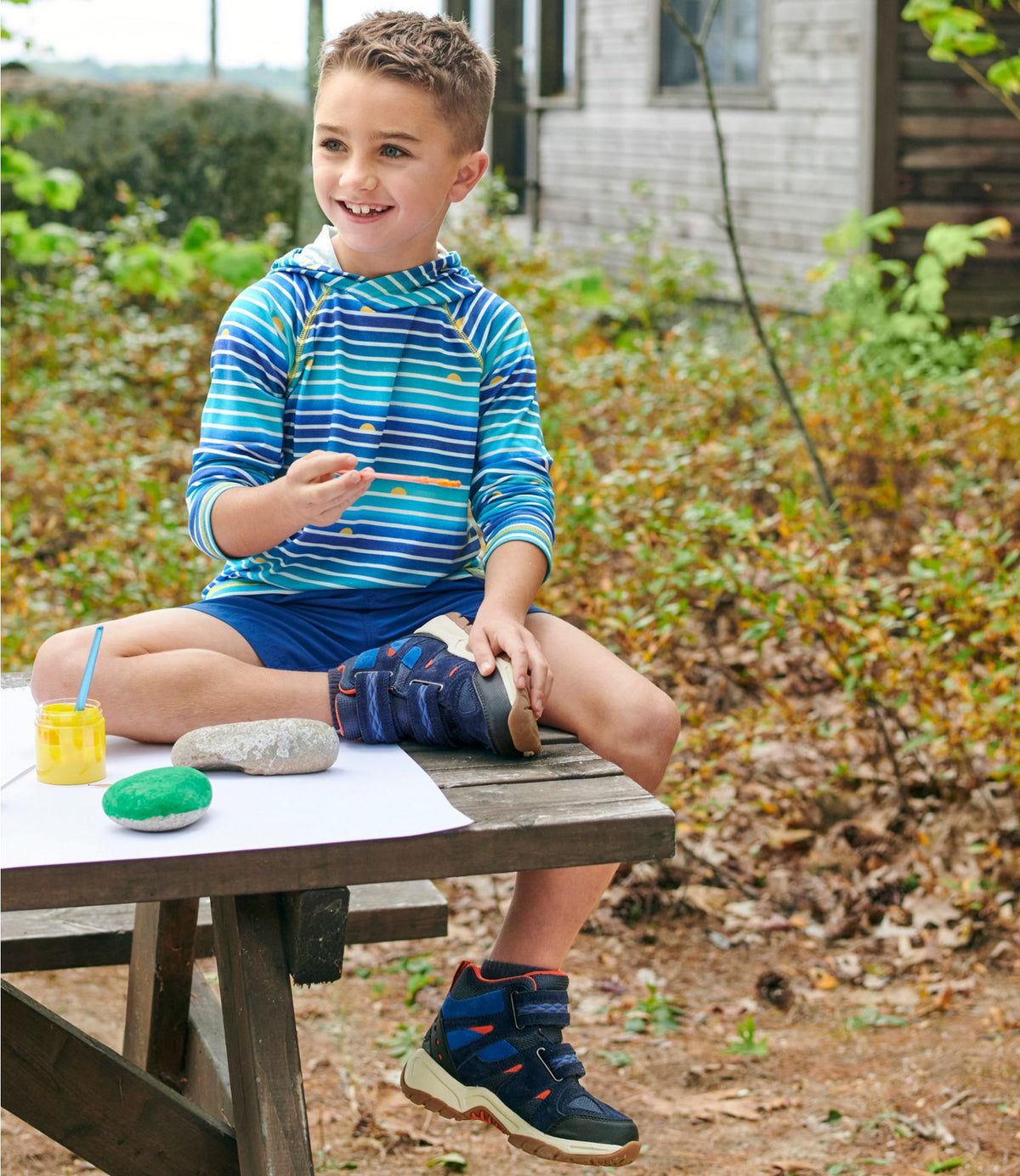 L.L.Bean Kids' Everyday SunSmart® Hooded Tee, Long-Sleeve Stripe Hot Coral