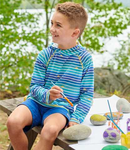 L.L.Bean Kids' Everyday SunSmart® Hooded Tee, Long-Sleeve Stripe Hot Coral