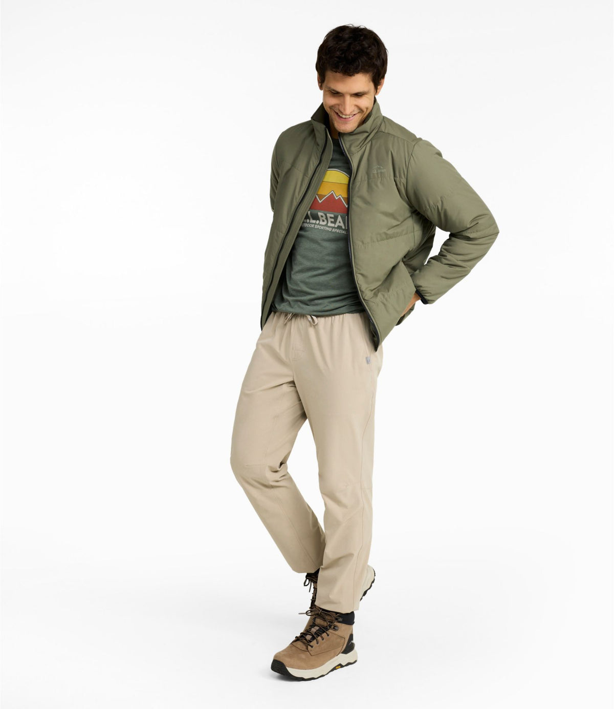 L.L.Bean Men's Venture Puffer Jacket Olive Gray