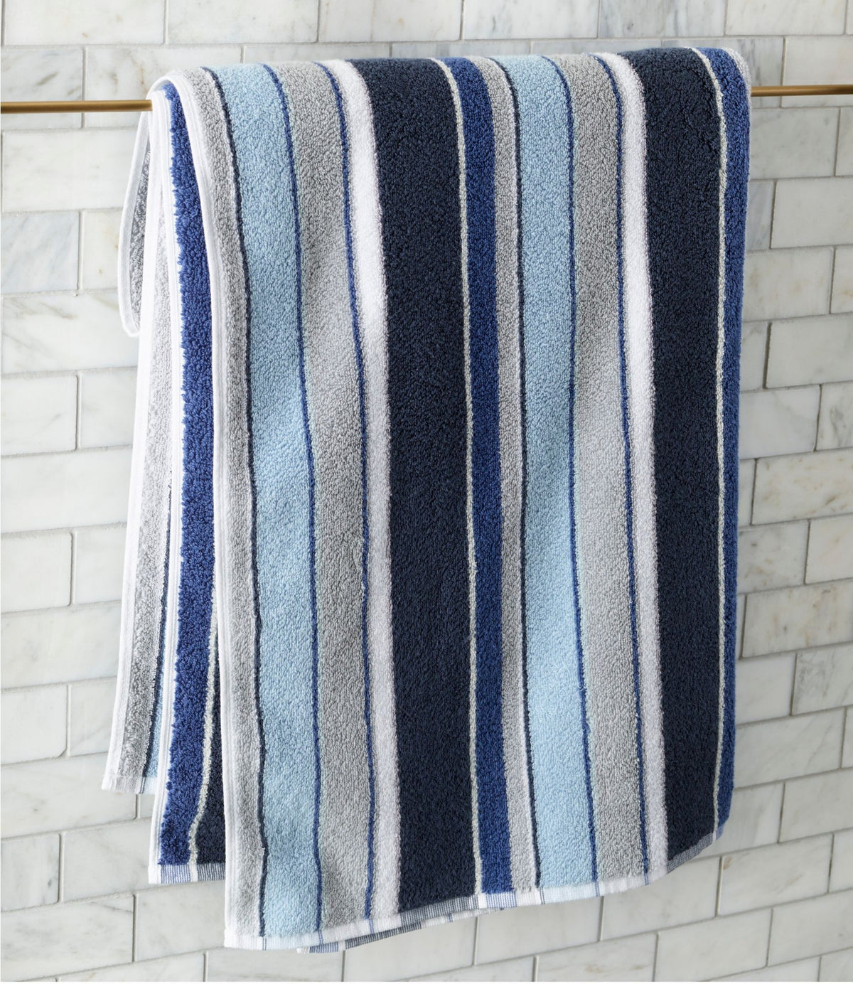 L.L.Bean Bean's Organic Cotton Towel, Stripe Blue Quartz