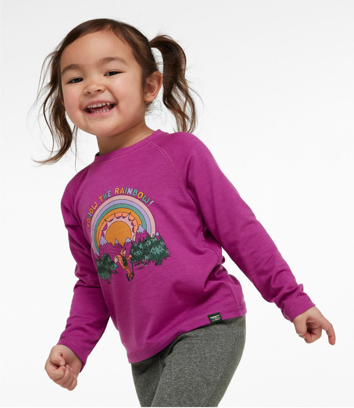 L.L.Bean Toddlers' Everyday SunSmart® Tee, Long-Sleeve Silver Birch Leave No Trace