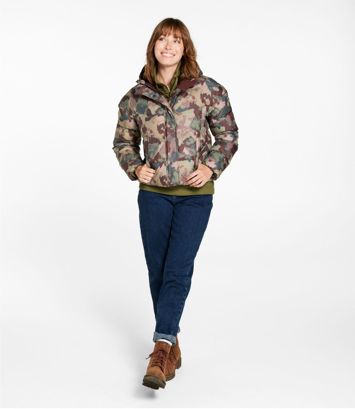 L.L.Bean Women's Popham Puffer Jacket, Print Mauve Taupe Blurred Camo