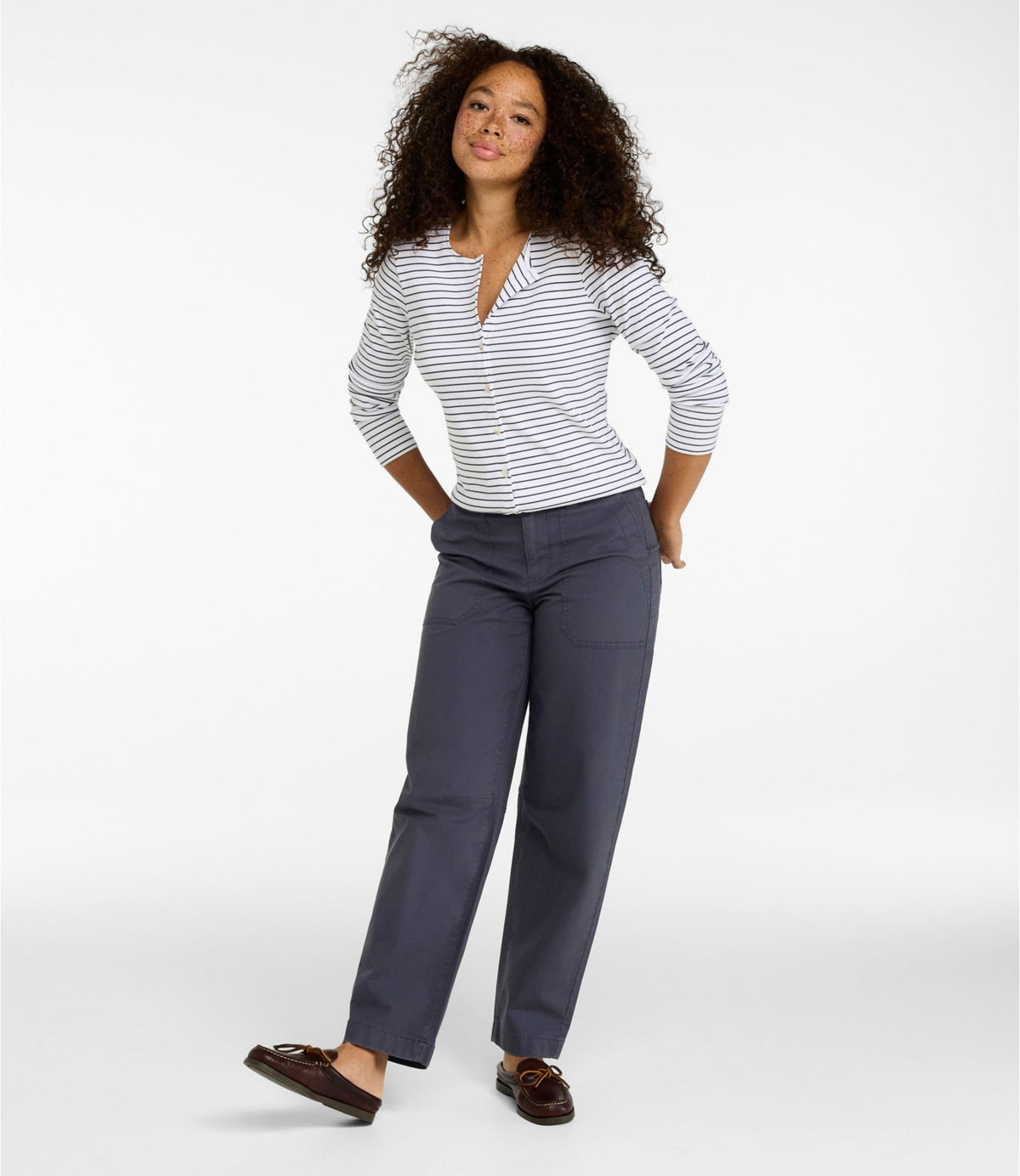 L.L.Bean Women's 207 Vintage Cotton Canvas Pants, Mid-Rise Barrel-Leg Carbon Navy